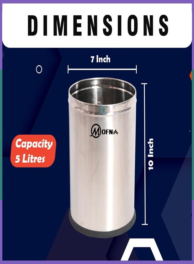 mofna Stainless Steel Open Type Solid Dustbin Without Lid - Recycle Bin, Trash Can, Paper Bin - Modern and Durable Waste Management Solution (Silver, 7x10 Inch, 5 Liter) - Image 2